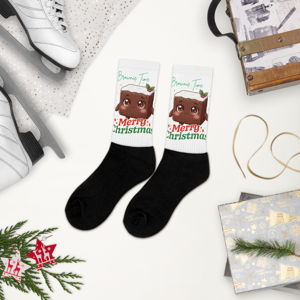 "Brownie Time, Merry Christmas"- Green | Socks