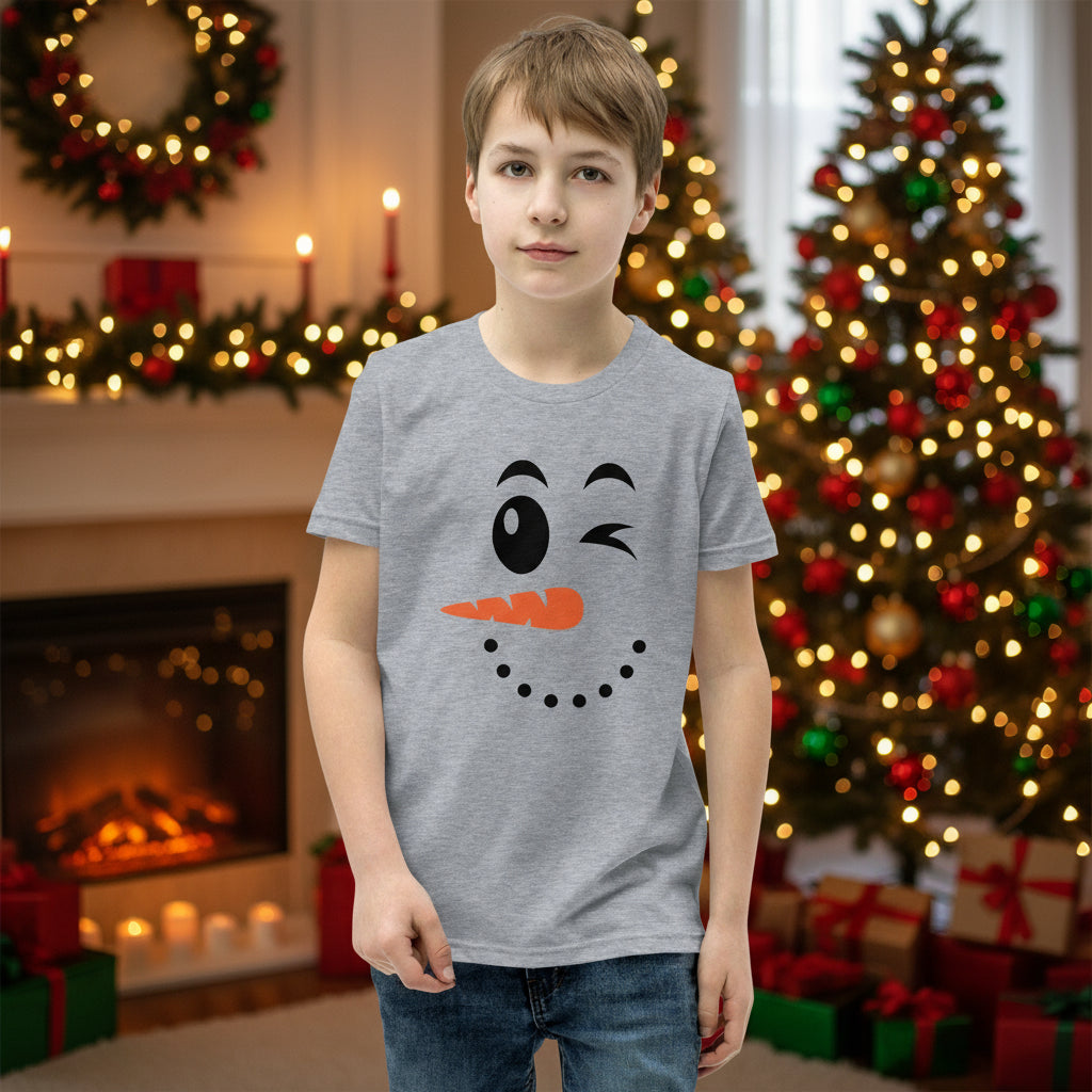 Winking Snowman Face Youth Tee | Soft Cotton Christmas Shirt | Active Lifestyle | – RB Designa Co
