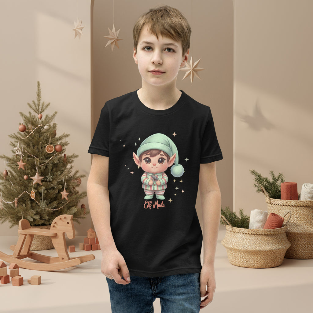 Cute Elf Green Hat Christmas Tee | Soft Cotton Kids Shirt | Festive Holiday Wear | – RB Designa Co