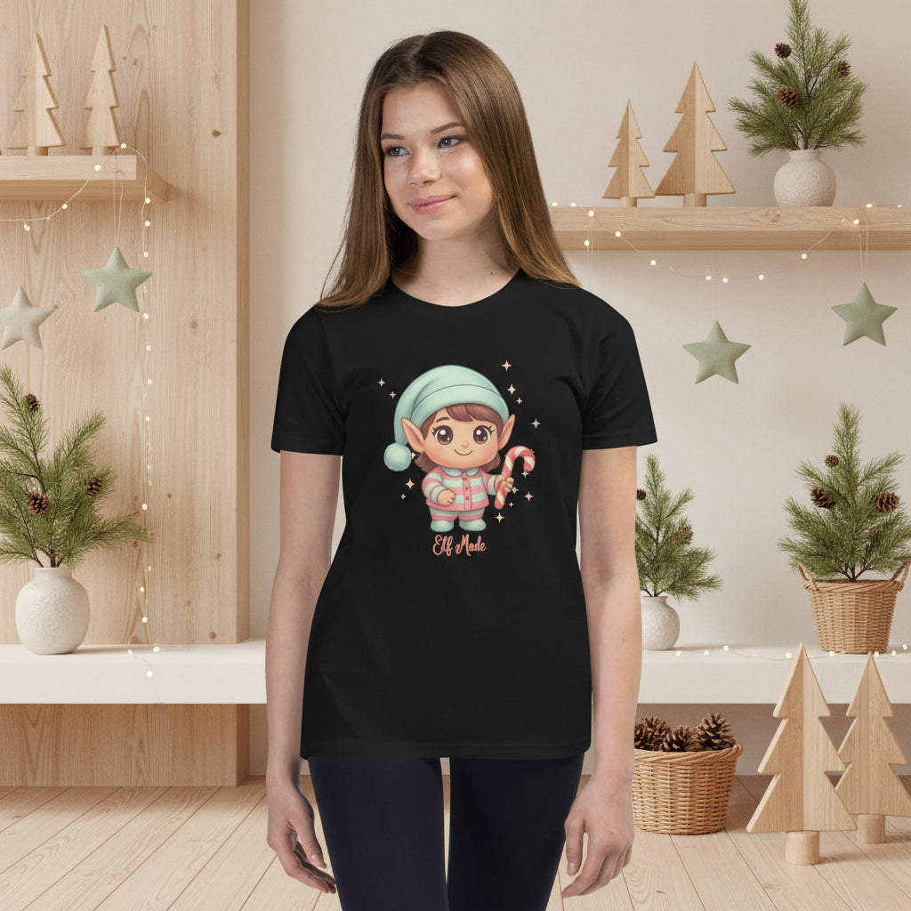 Chibi Elf Pink Candy Christmas Tee | Cute Cotton Kids Shirt | Festive Holiday Wear | – RB Designa Co