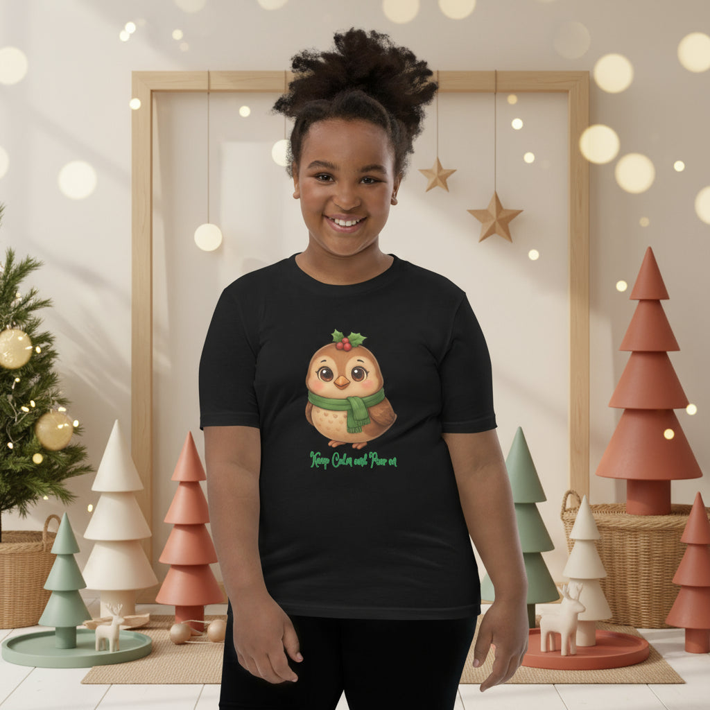 Cute Owl Scarf Christmas Tee | Soft Cotton Kids Shirt | Festive Holiday Wear | – RB Designa Co