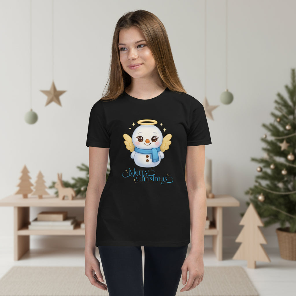 Snowman With Wings Christmas Tee | Cute Cotton Kids Shirt | Festive Holiday Wear | – RB Designa Co