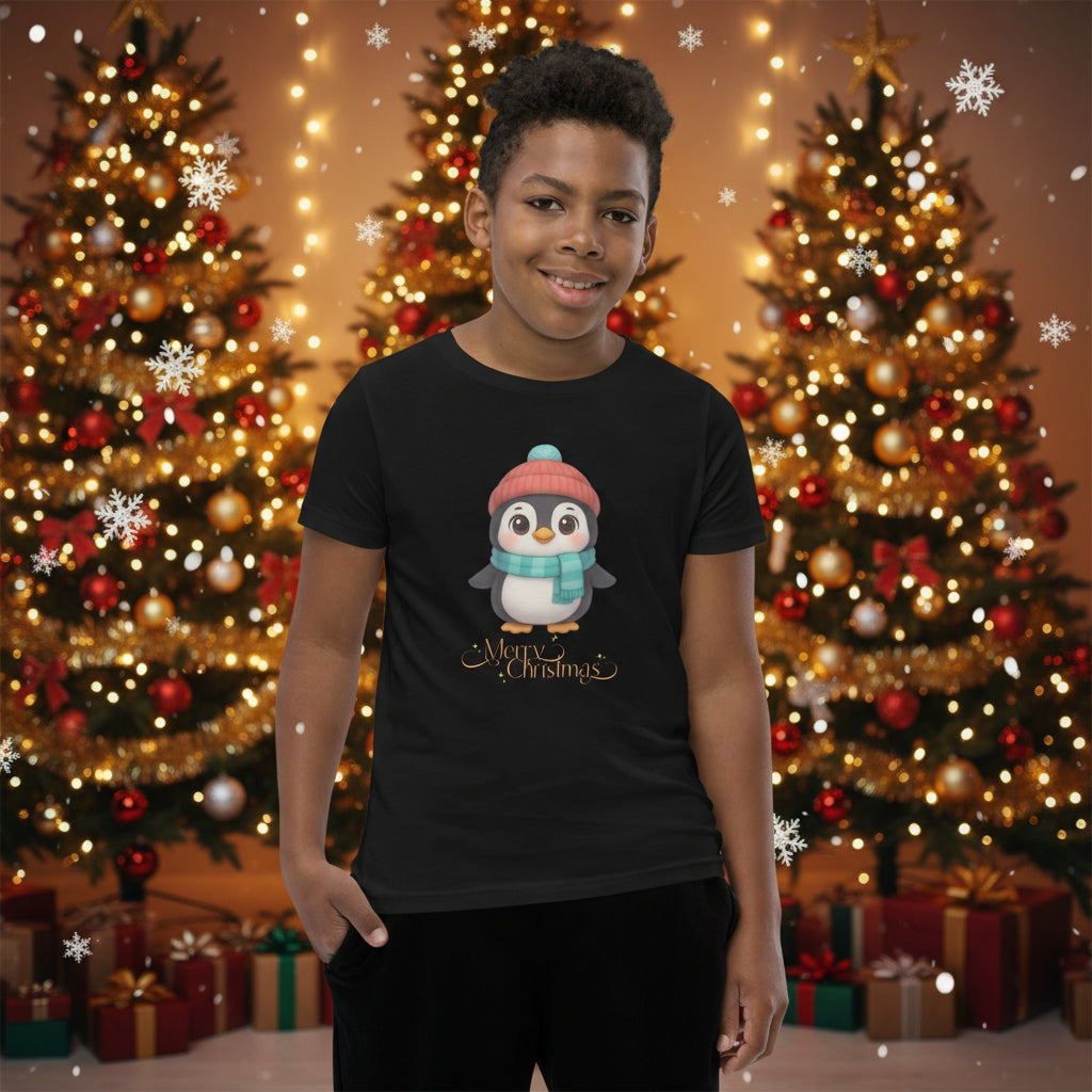 Penguin Scarf Happy Youth Tee | Soft Cotton Christmas Shirt | Active Lifestyle | – RB Designa Co