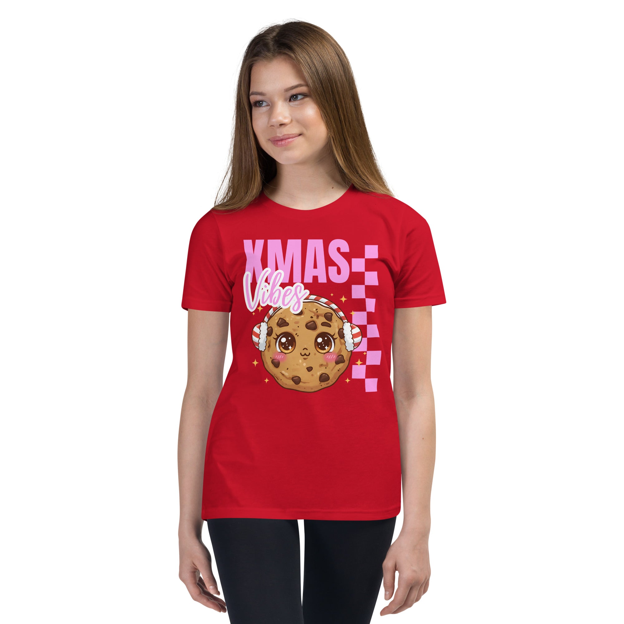 Xmas Vibes Cookie -Pink | Youth Short Sleeve T-Shirt | – RB Designa Co