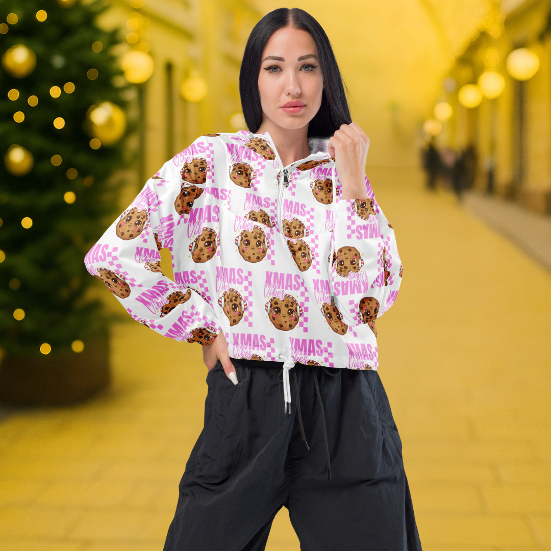 Xmas Vibes Cookie -Pink | Women’s cropped windbreaker