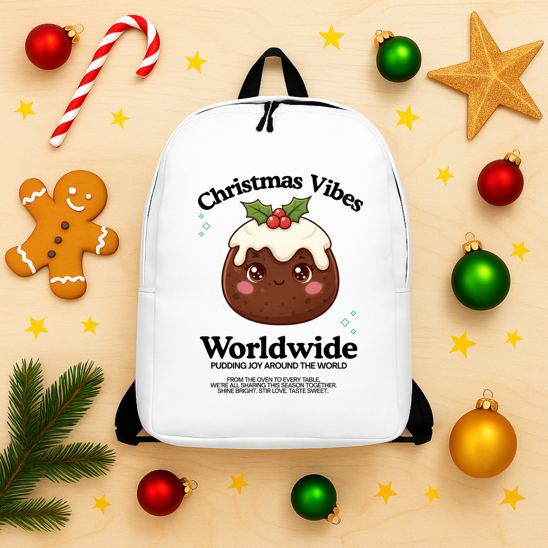 "Christmas Vibes Worldwide..."- Black | Minimalist Backpack | – RB Designa Co