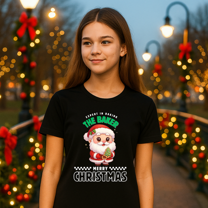 Expert in Baking: The Santa Baker- White and Green | Youth Short Sleeve T-Shirt | – RB Designa Co