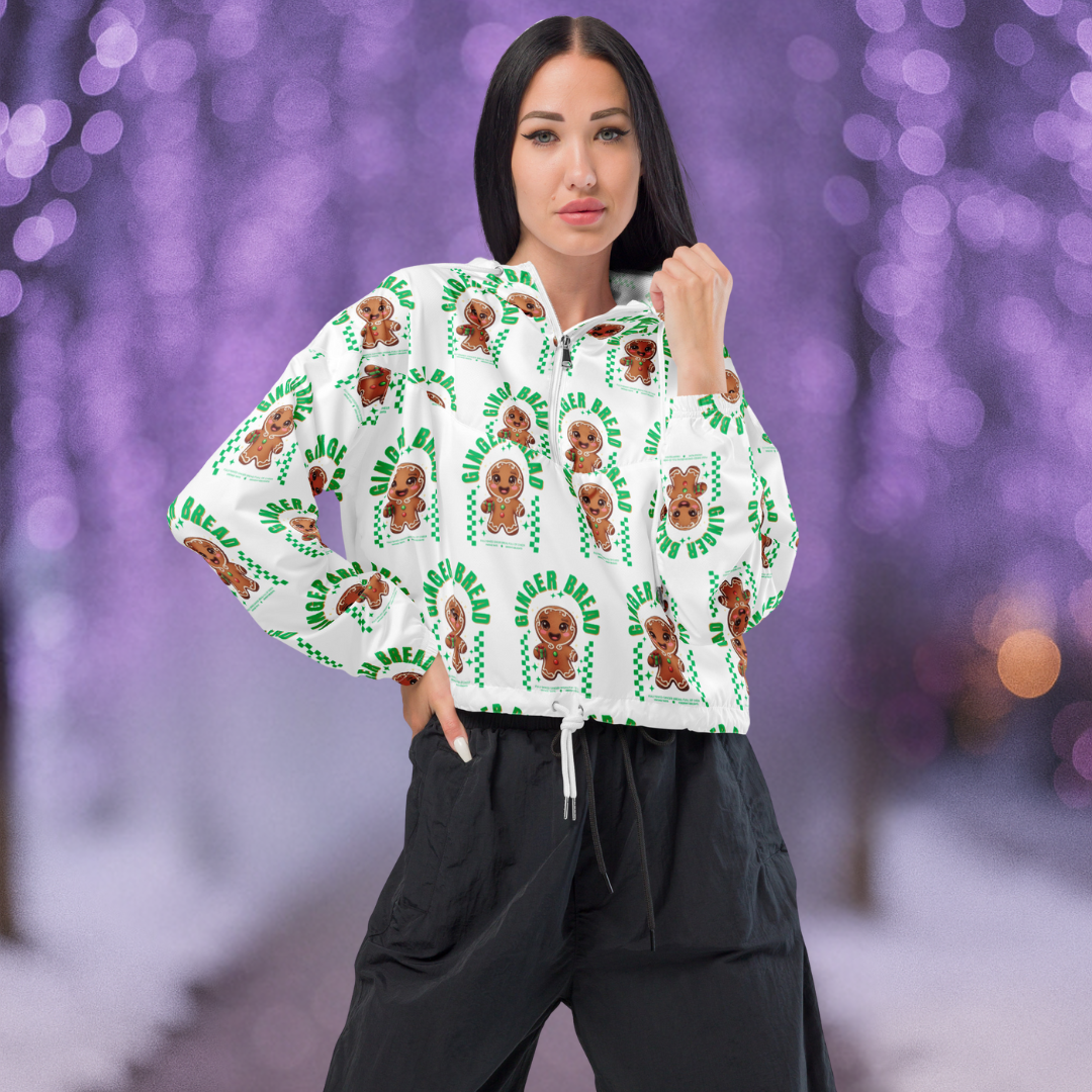 Gingerbread Joy- Green | Women’s cropped windbreaker