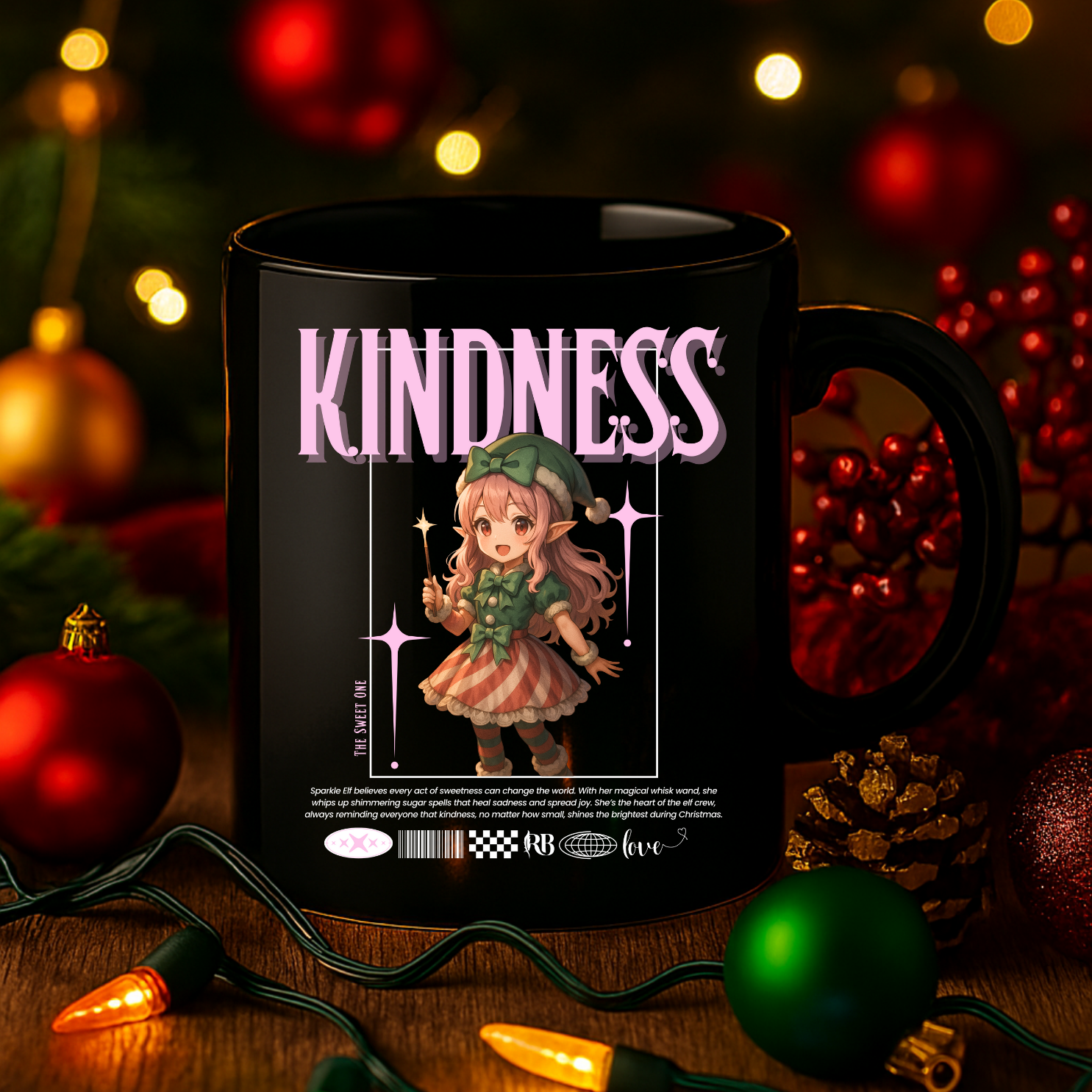 &quot;Kindness&quot; | Black Glossy Mug