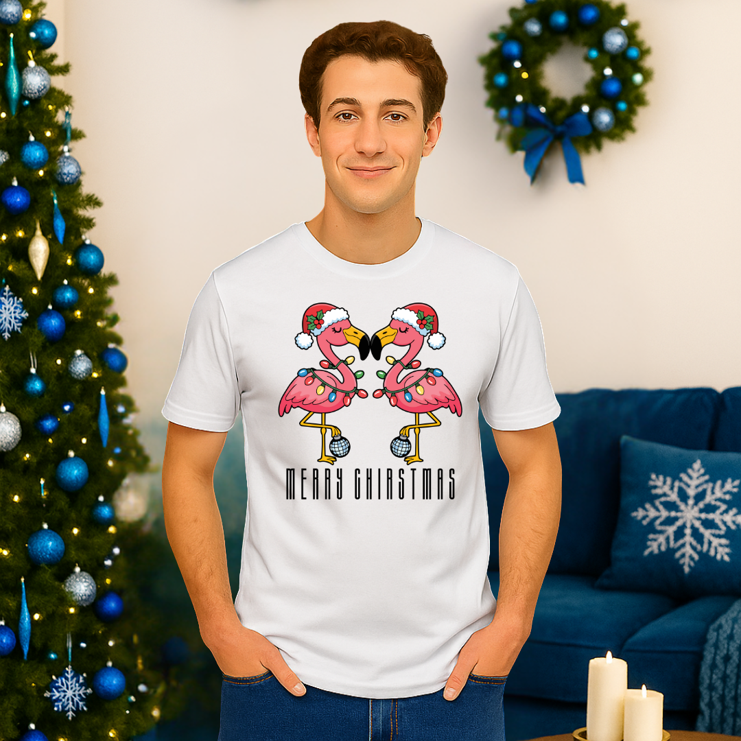 "Merry Christmas" Flamingo- Black | Adults t-shirt