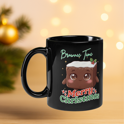 &quot;Brownie Time, Merry Christmas&quot;- Green | Black Glossy Mug