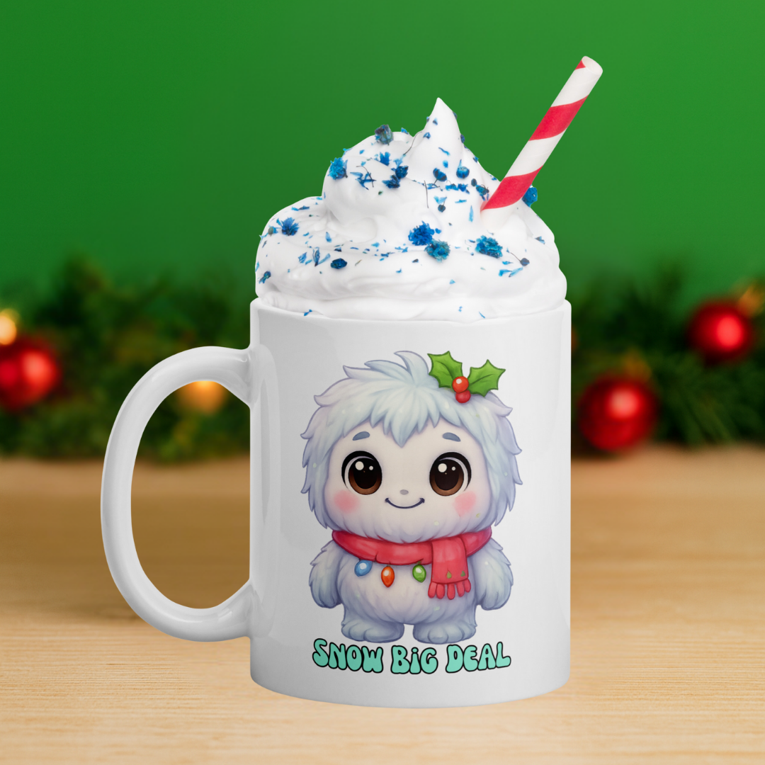 Festive Yeti Holly Kids White Mug
