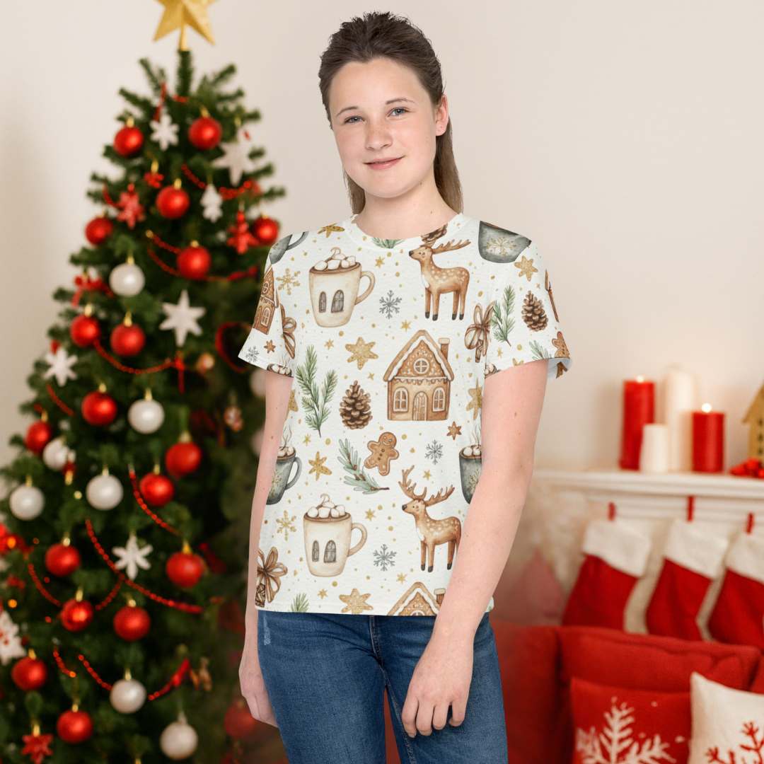 &quot;Cozy Christmas Gingerbread&quot; | Youth crew neck t-shirt