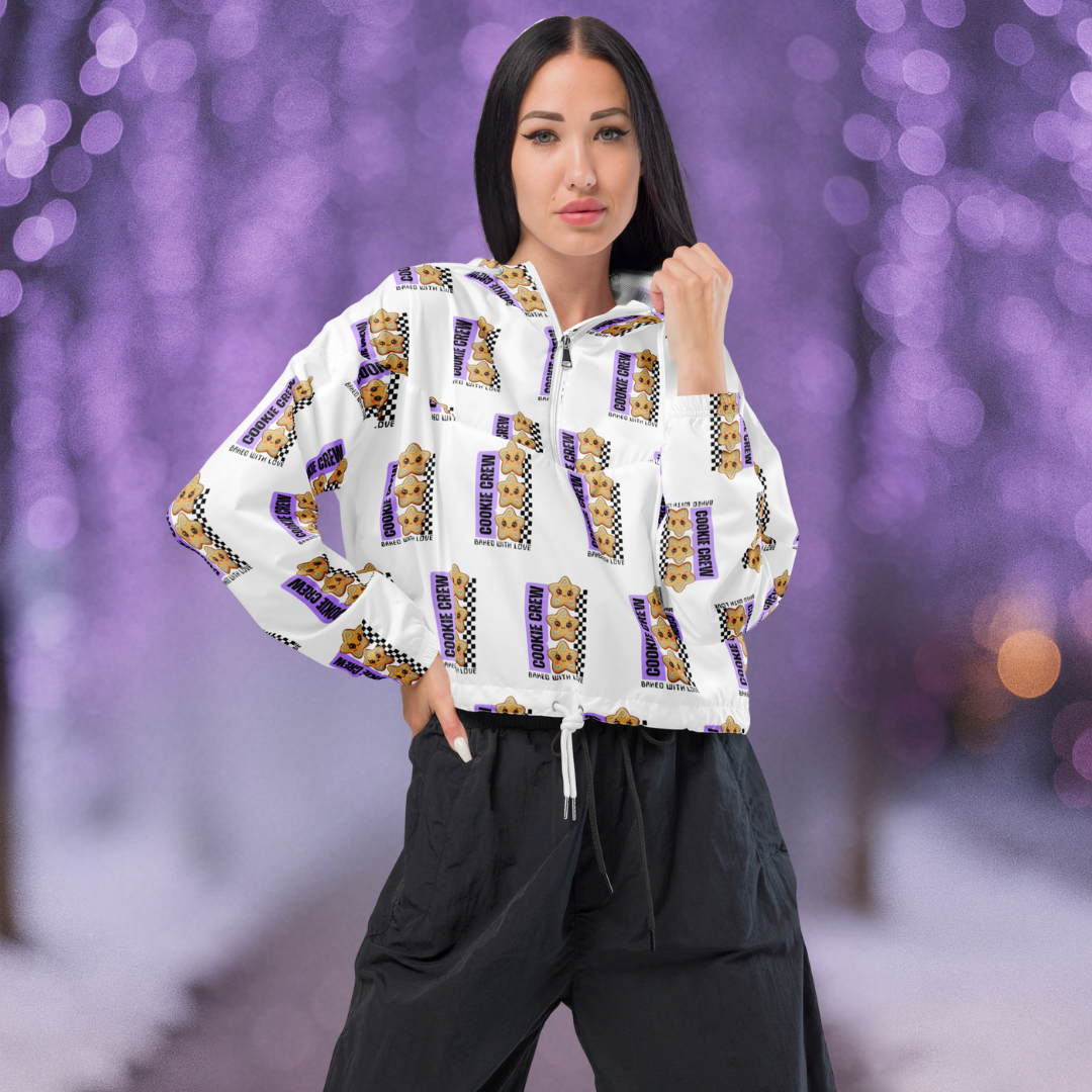 "Cookie Crew, Baked With Love"- Black in Purple | Women’s cropped windbreaker | – RB Designa Co