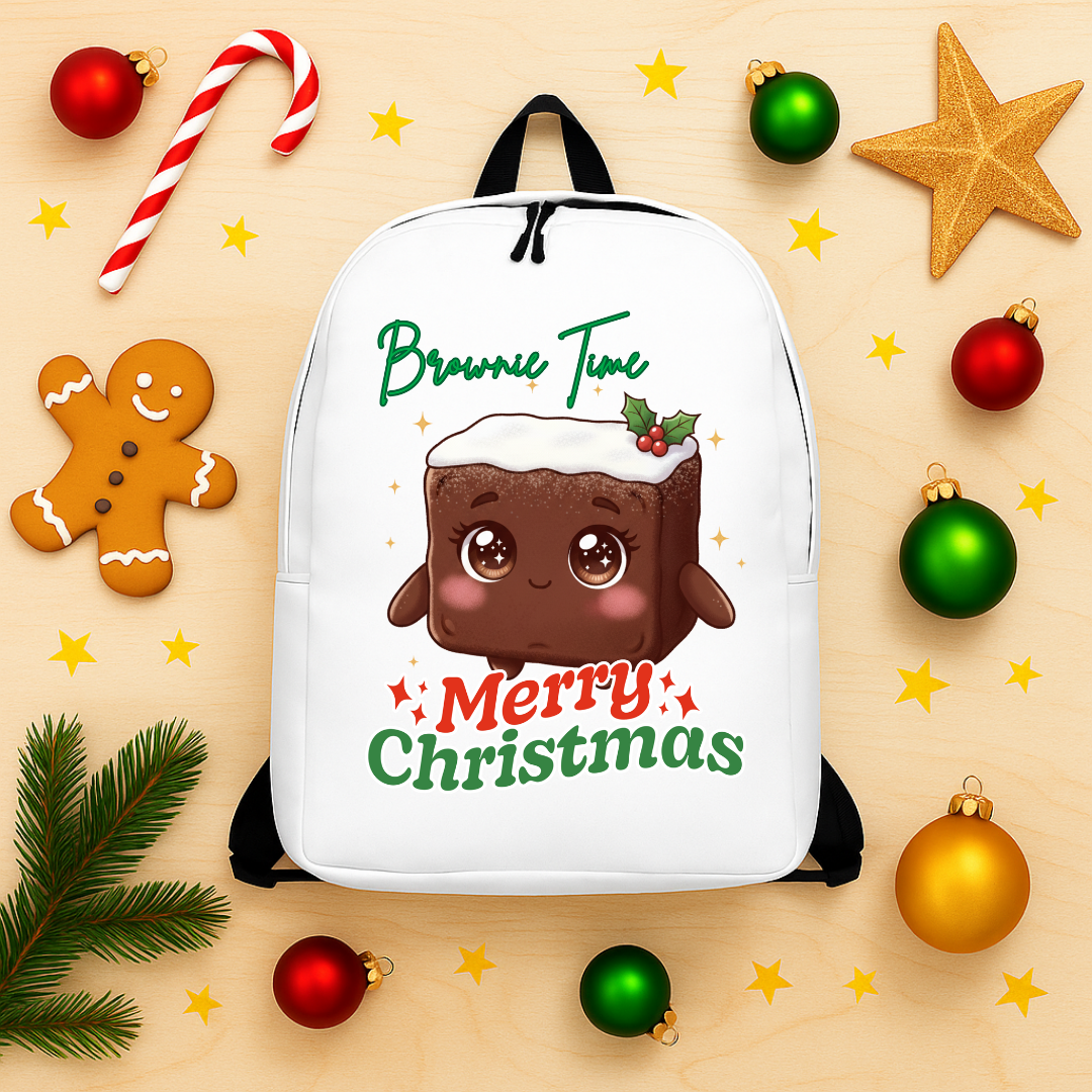 &quot;Brownie Time, Merry Christmas&quot;- Green | Minimalist Backpack