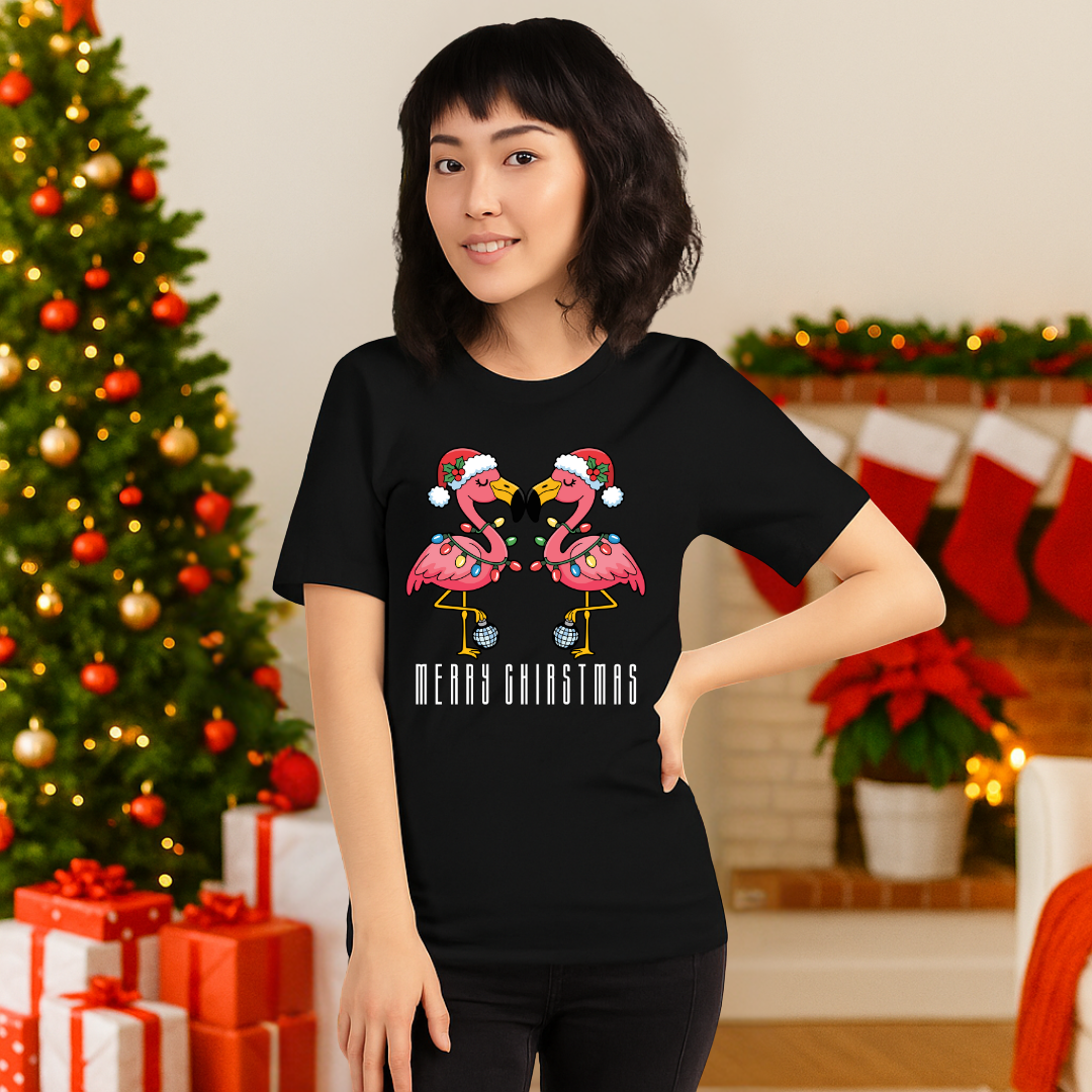 "Merry Christmas" Flamingo- White | Adults t-shirt