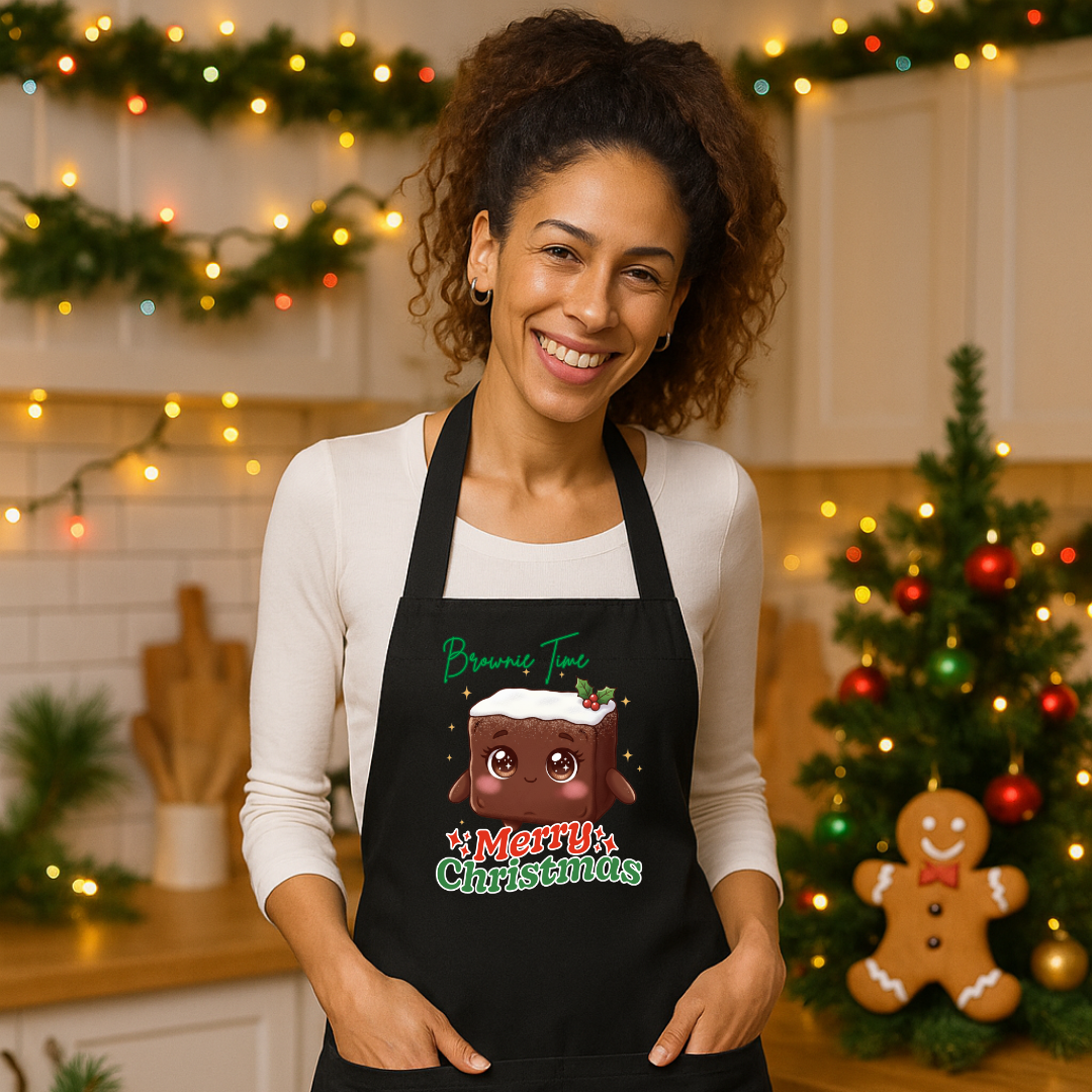 &quot;Brownie Time, Merry Christmas&quot;- Green | Organic cotton apron | – RB Designa Co