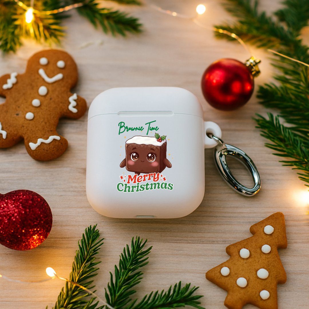 &quot;Brownie Time, Merry Christmas&quot;- Green | Rubber Case for AirPods