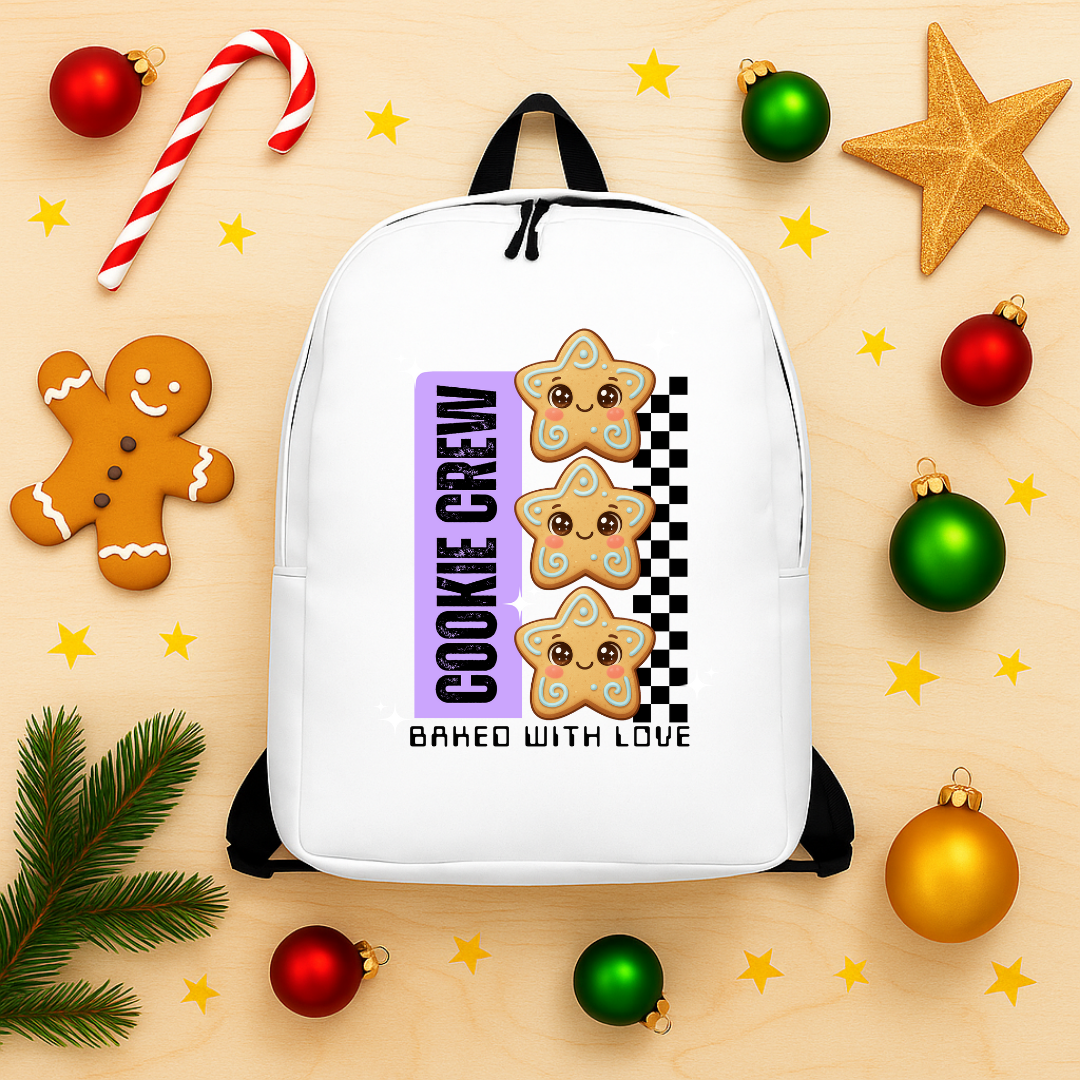 &quot;Cookie Crew, Baked With Love&quot;- Black in Purple | Minimalist Backpack