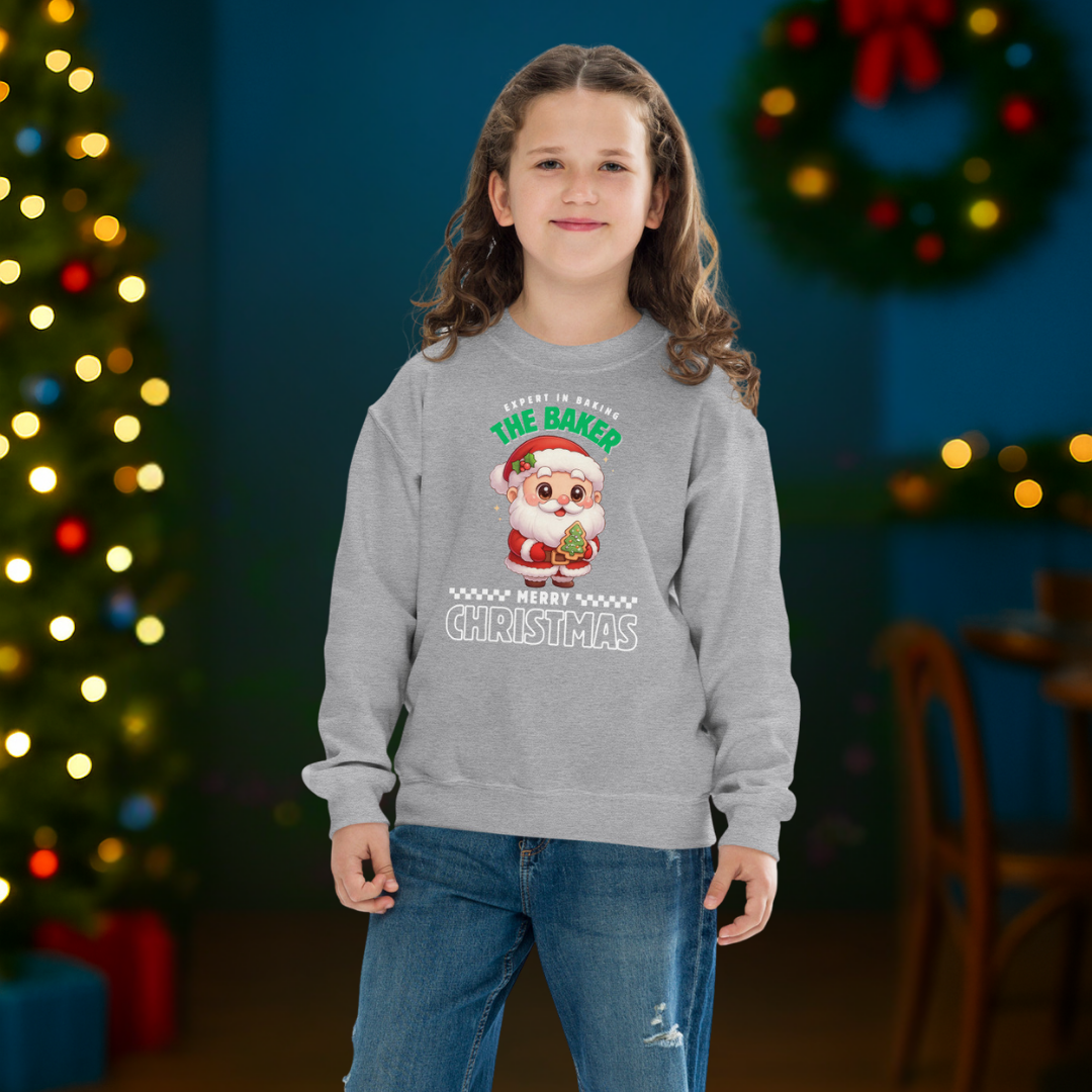 Expert in Baking: The Santa Baker- White and Green | Youth Sweatshirt