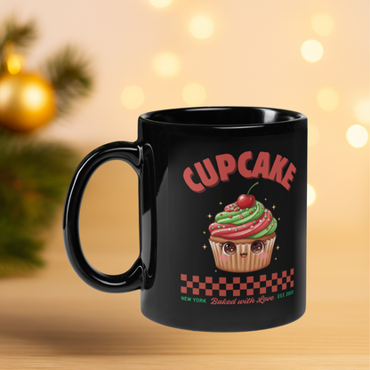 Cupcake: Baked With Love | Black Glossy Mug