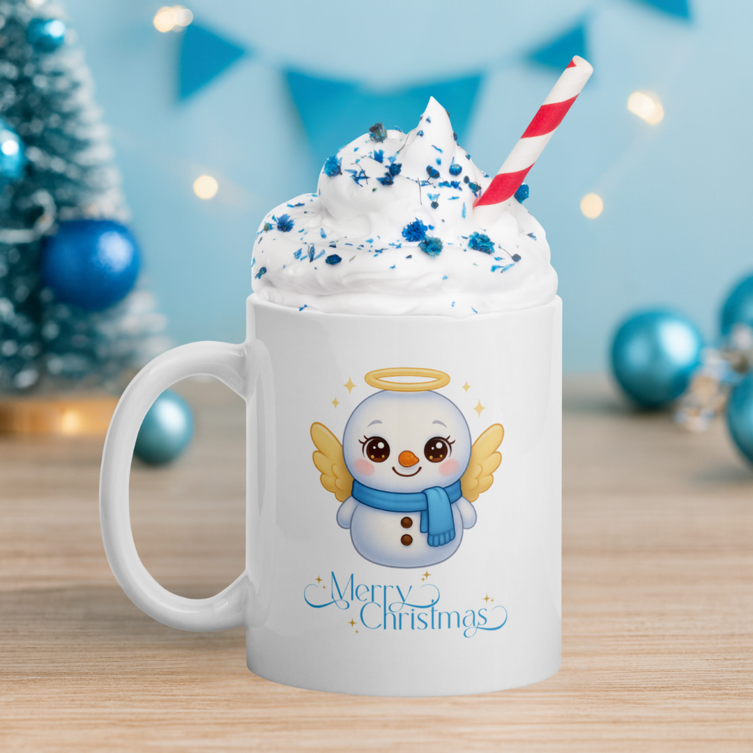 Angel Snowman Halo Kids White Mug