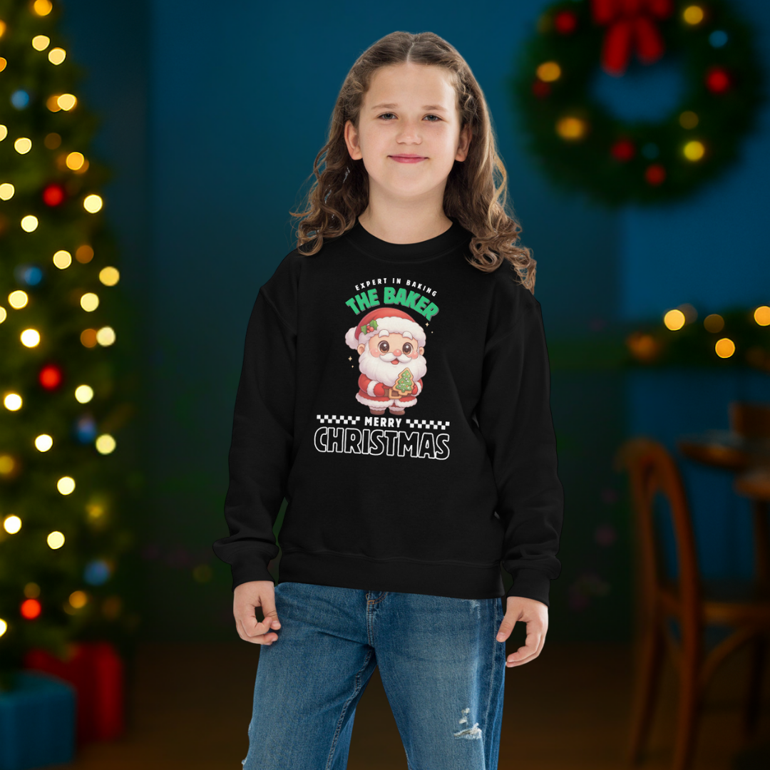 Expert in Baking: The Santa Baker- White and Green | Youth Sweatshirt