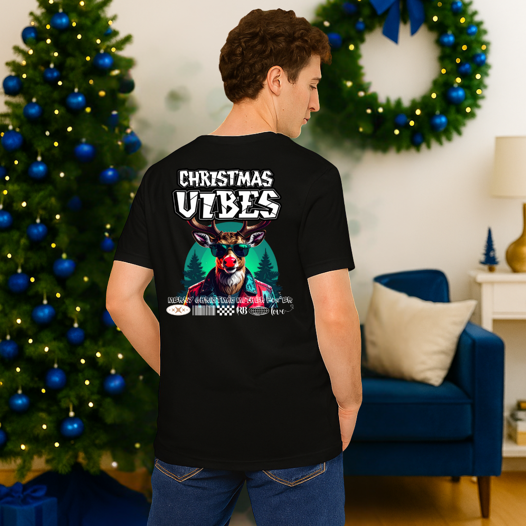 &quot;Christmas Vibes&quot; Boastful Reindeer- White | Adults t-shirt