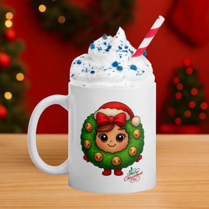 Christmas Wreath Head Kids White Mug