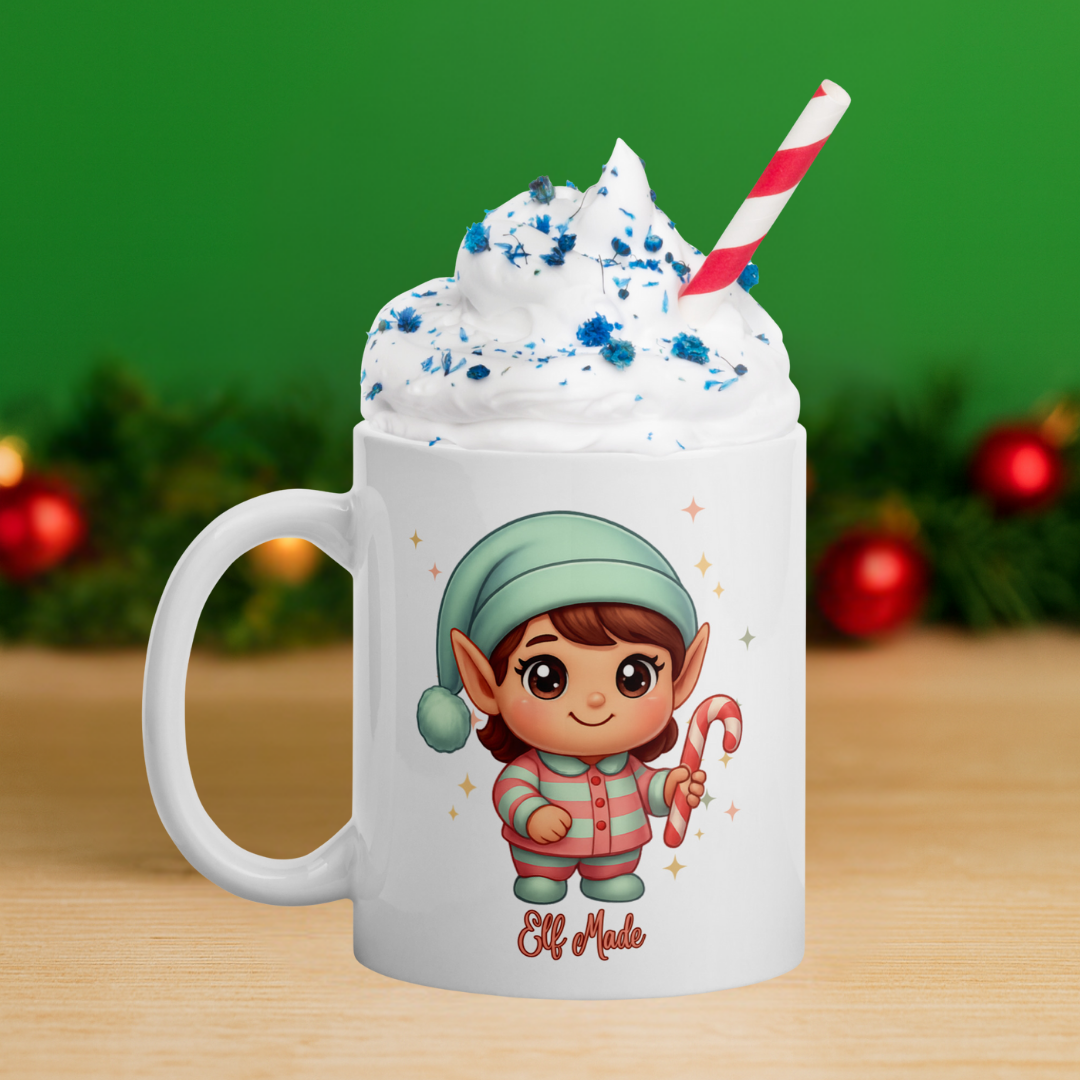 Chibi Elf Pink Candy Kids White Mug