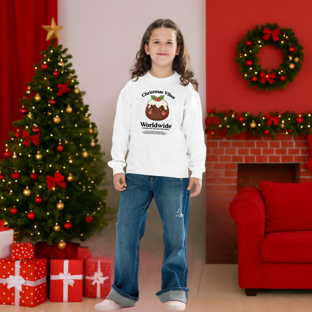 &quot;Christmas Vibes Worldwide...&quot;- Black | Youth Sweatshirt