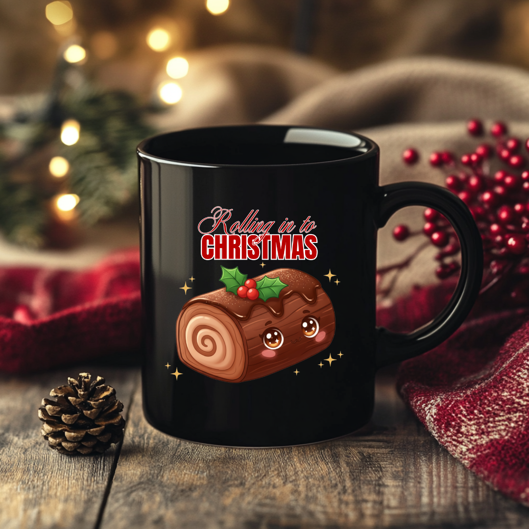 &quot;Rolling in to Christmas&quot; | Black Glossy Mug