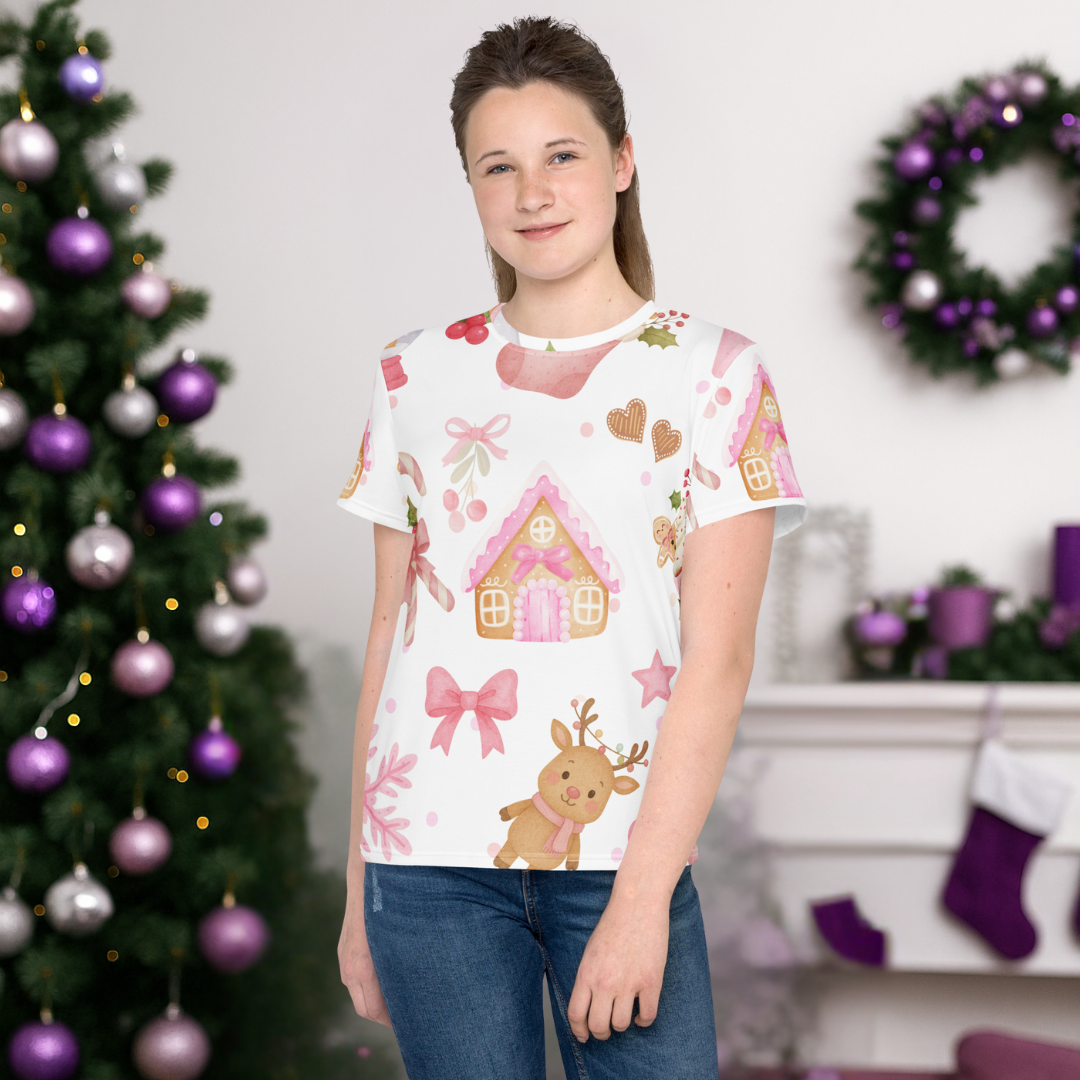 &quot;Sweet Pink Holiday&quot; | Youth crew neck t-shirt