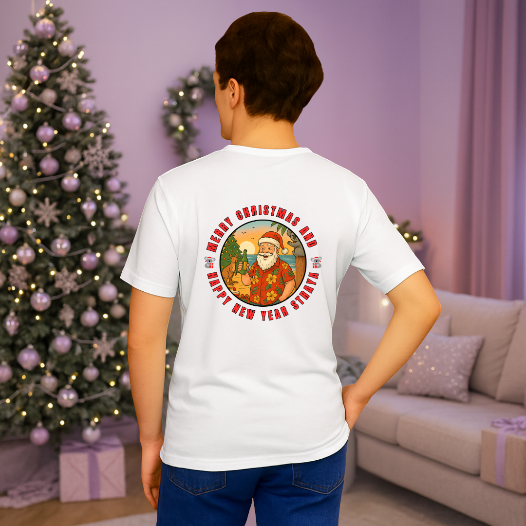 "Merry Christmas and Happy New Year Straya"- Drinking Santa | Adults t-shirt