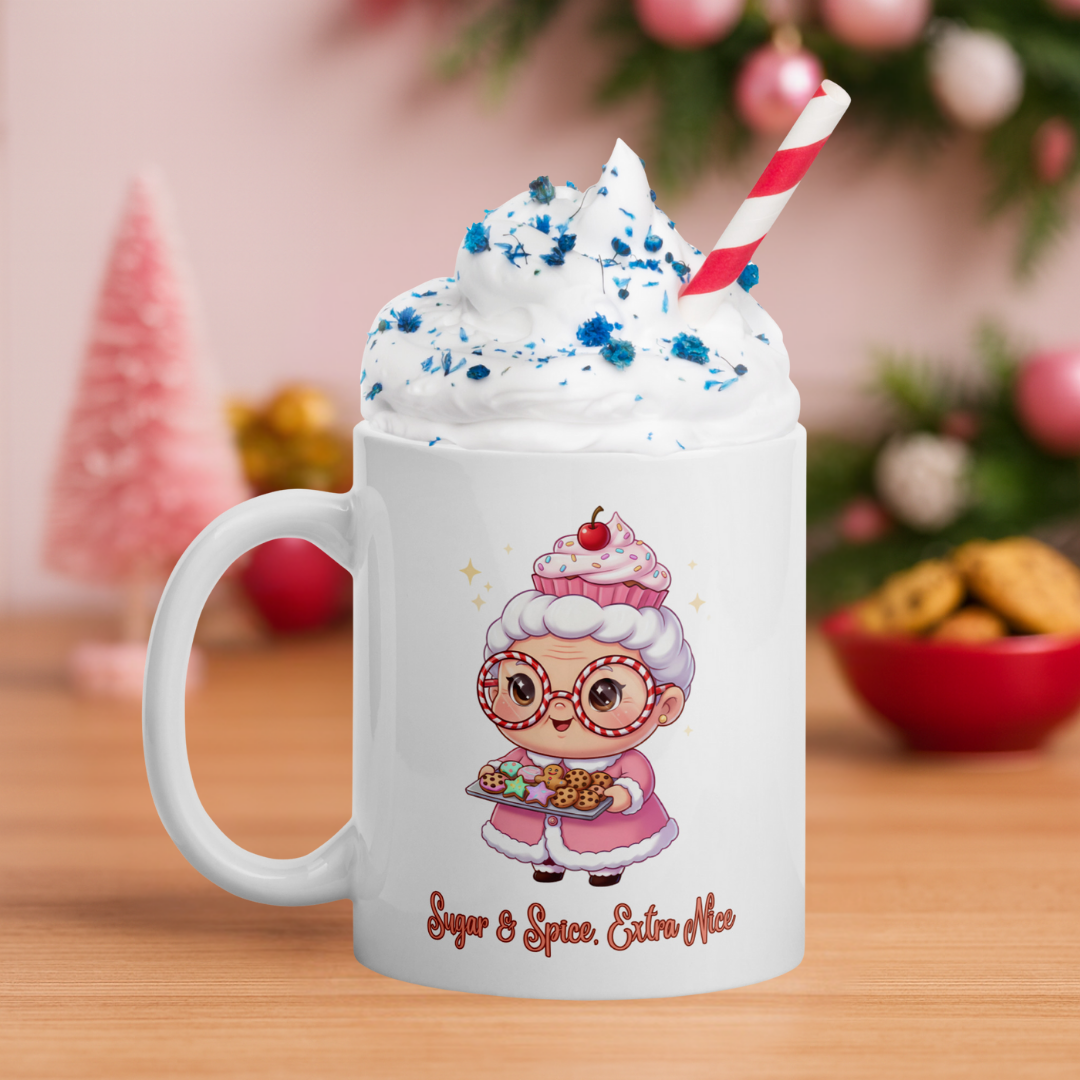 Chibi Mrs. Claus Pink Kids White Mug