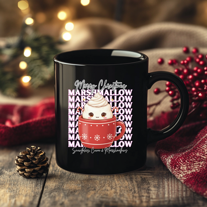 &quot;Marshmallow, Merry Christmas...&quot; | Black Glossy Mug