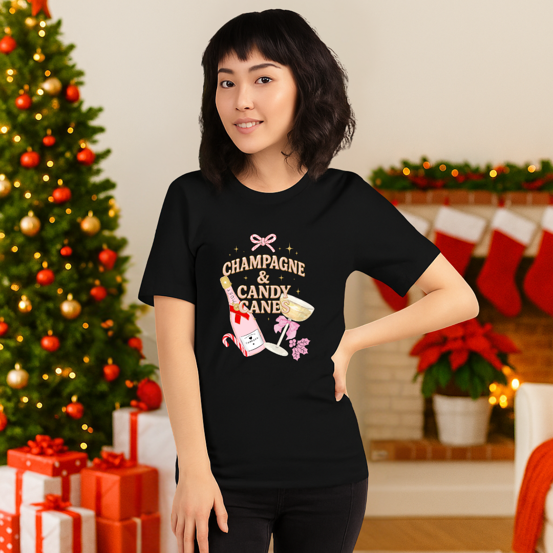 "Champagne & Candy Canes" | Adults t-shirt