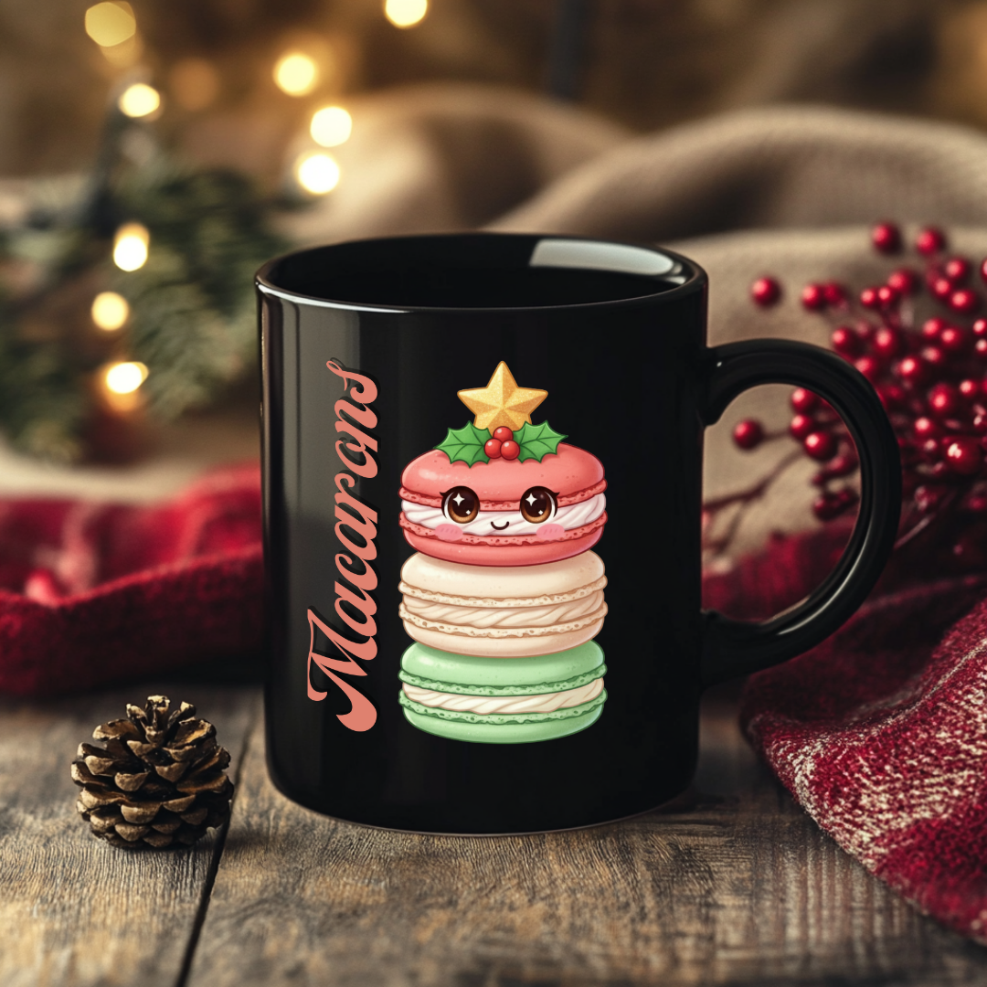 &quot;Macarons&quot; | Black Glossy Mug