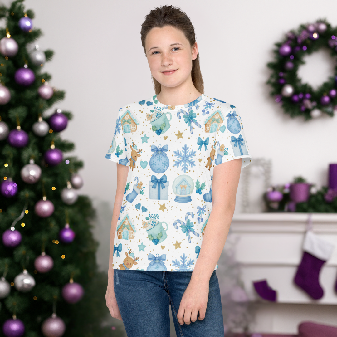 &quot;Sweet Blue Holiday II&quot; | Youth crew neck t-shirt
