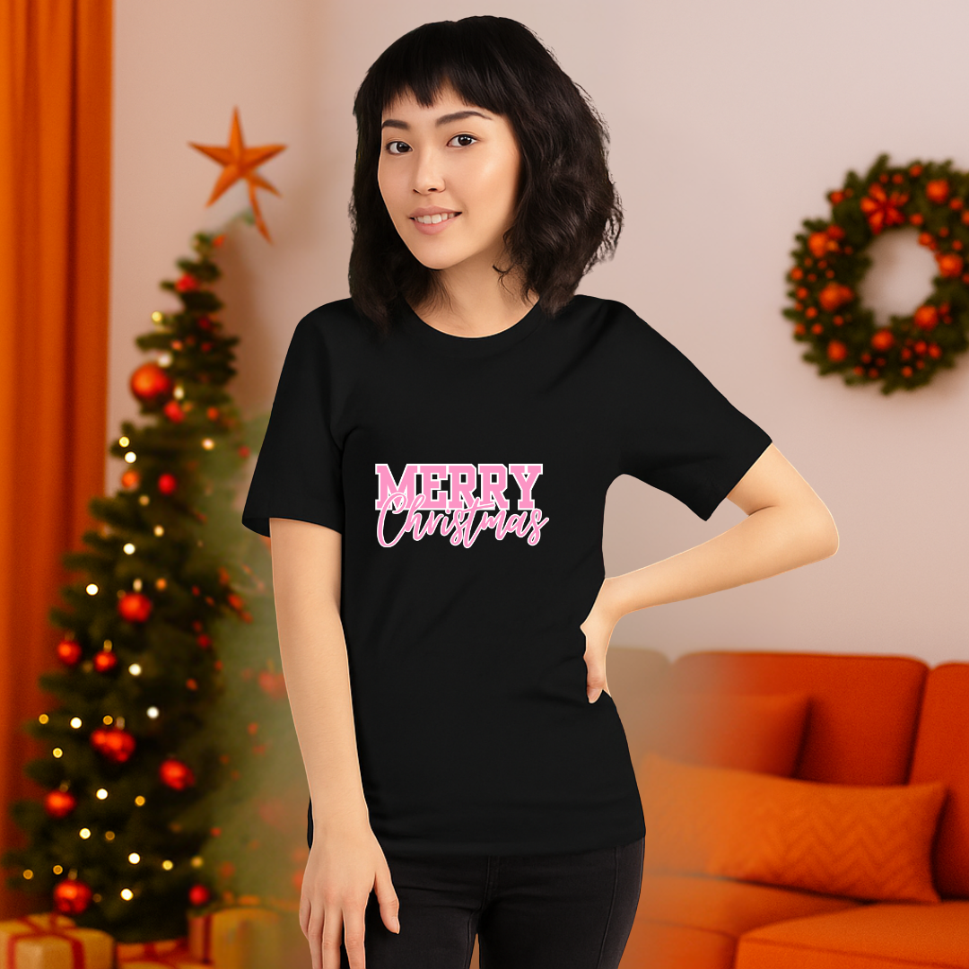 Pink "Merry Christmas"- White | Adults t-shirt