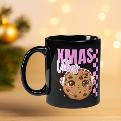Xmas Vibes Cookie - Pink | Black Glossy Mug
