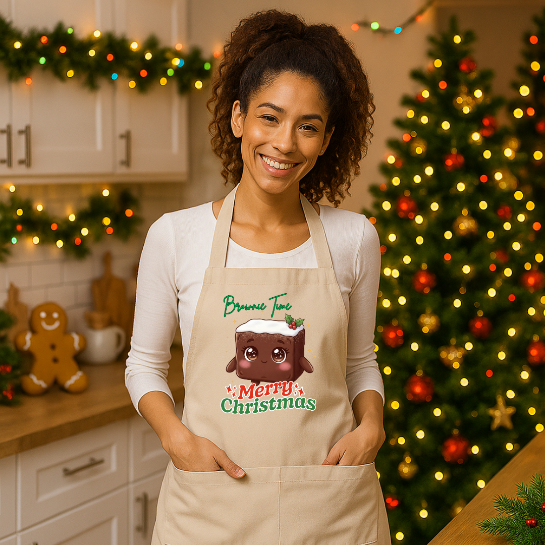 &quot;Brownie Time, Merry Christmas&quot;- Green | Organic cotton apron | – RB Designa Co