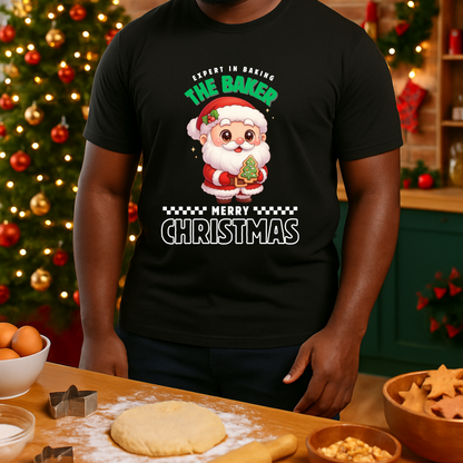Expert in Baking: The Santa Baker- White and Green | Adults T-Shirt | – RB Designa Co