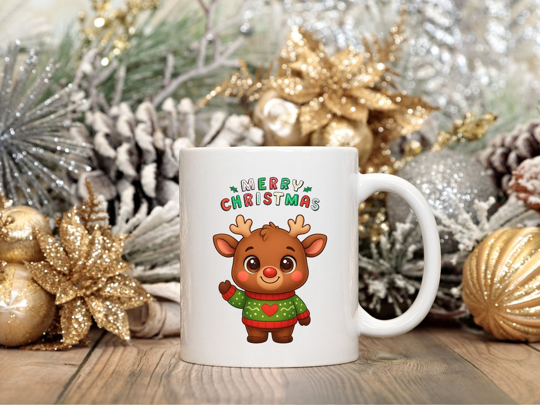 Reindeer With Antlers Kids White Mug