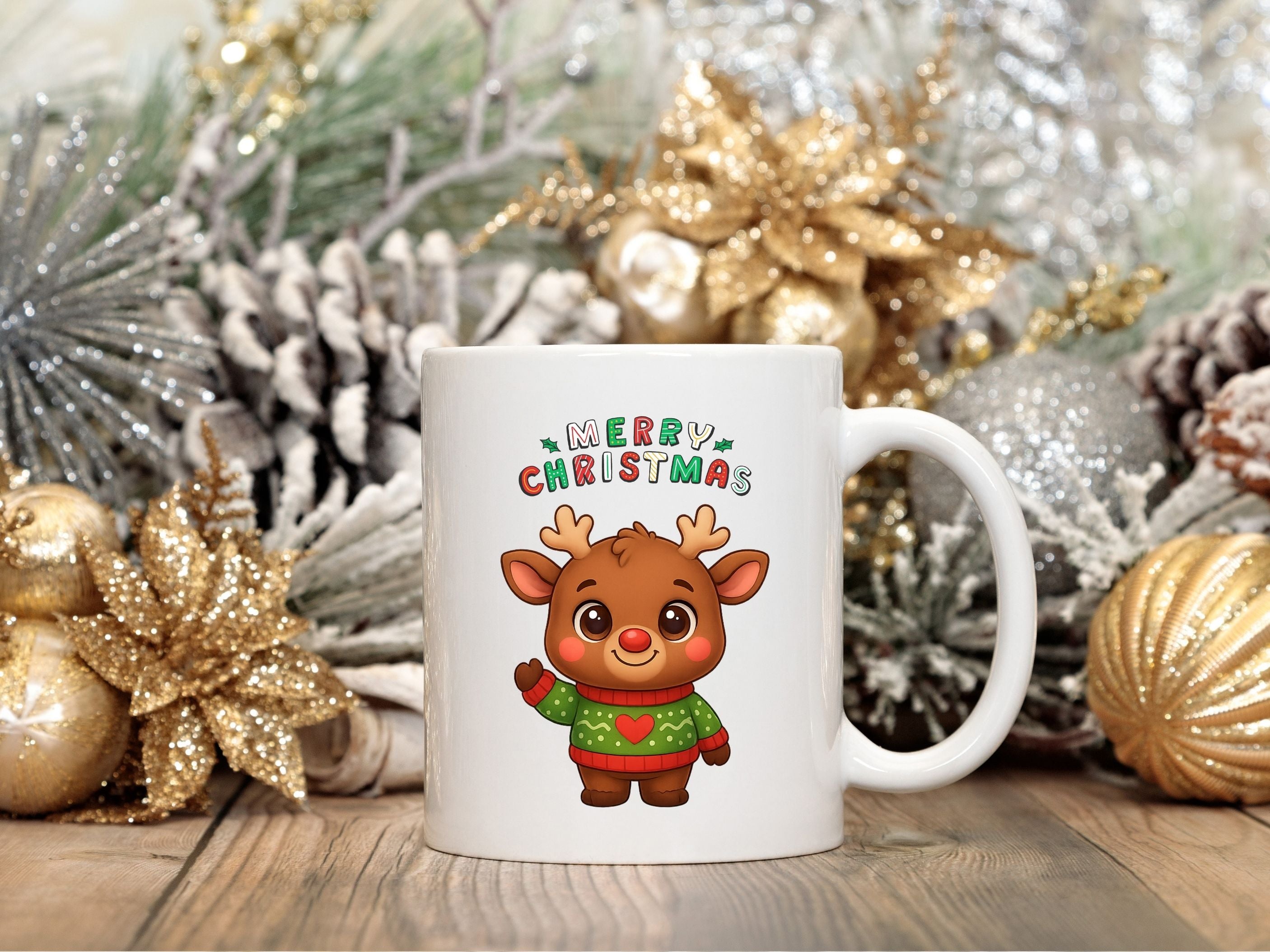 Reindeer With Antlers Kids White Mug