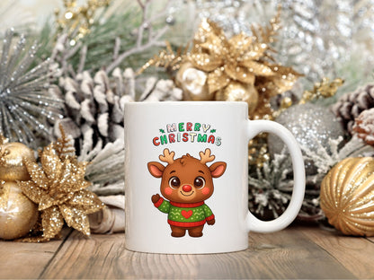 Reindeer With Antlers Kids White Mug