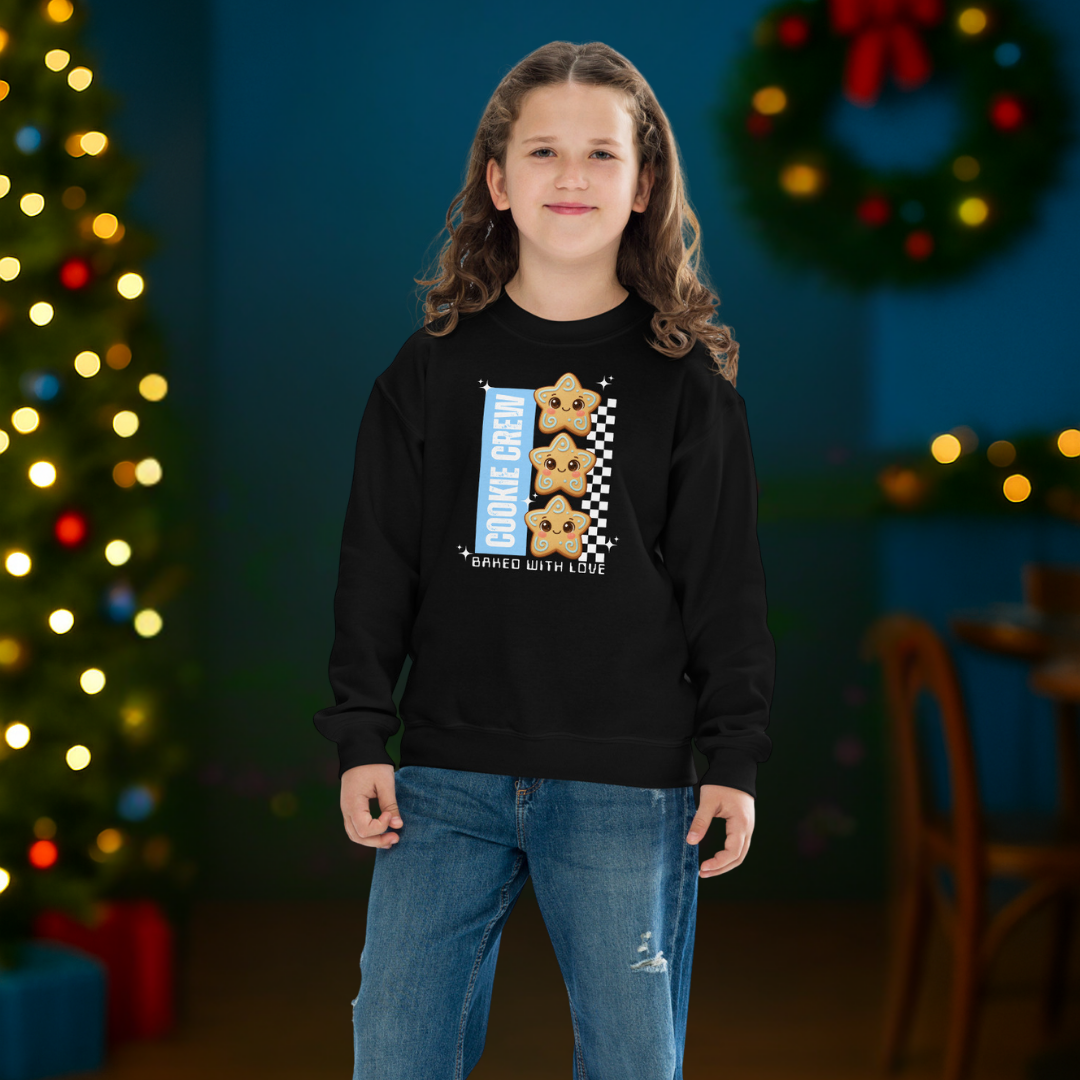 "Cookie Crew, Baked With Love"- Blue in Black | Youth Sweatshirt