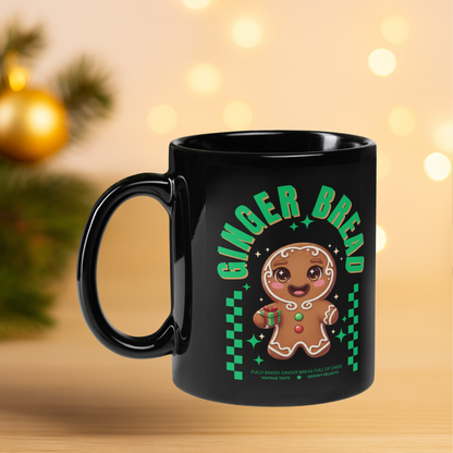 Gingerbread Joy– Green | Black Glossy Mug