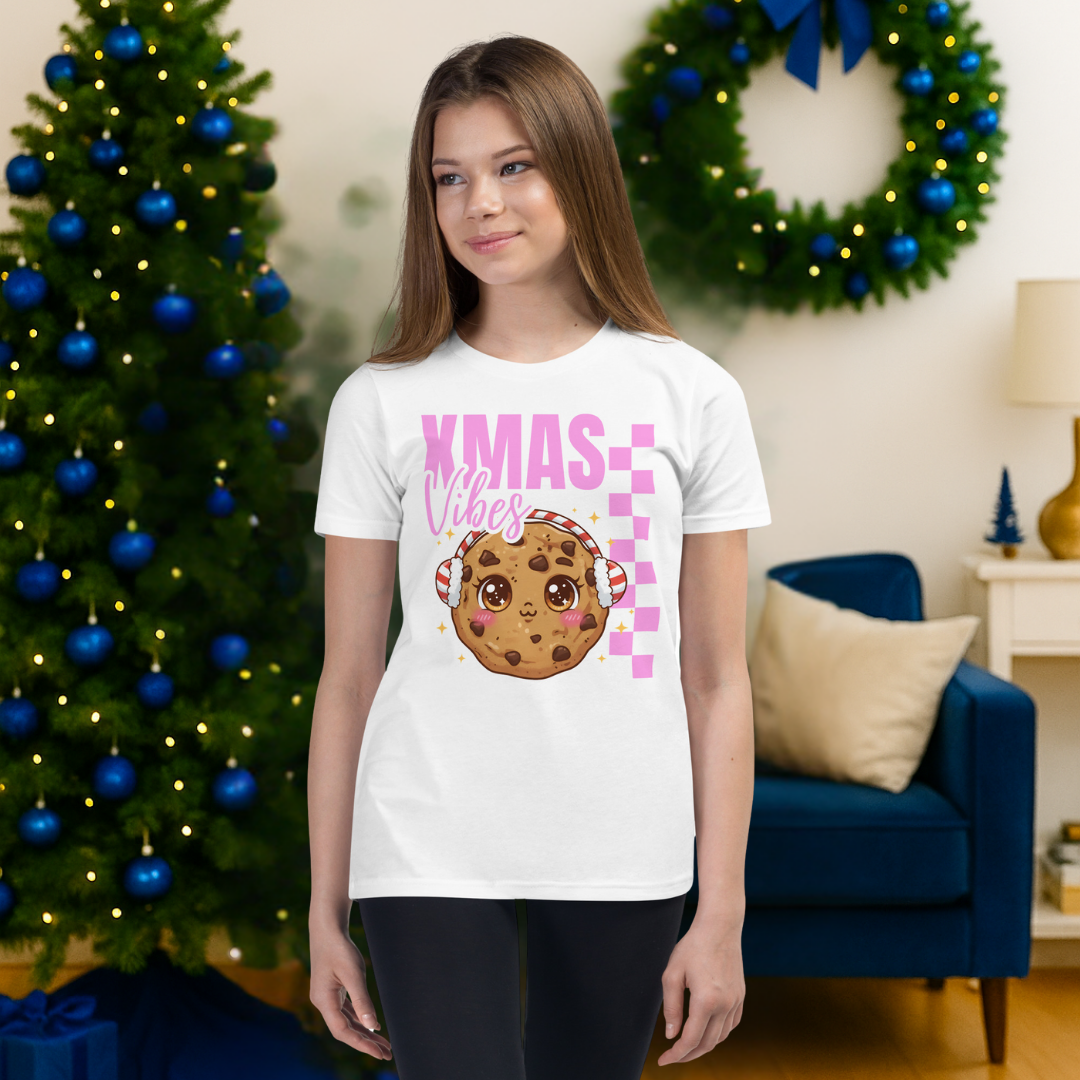 Xmas Vibes Cookie -Pink | Youth Short Sleeve T-Shirt
