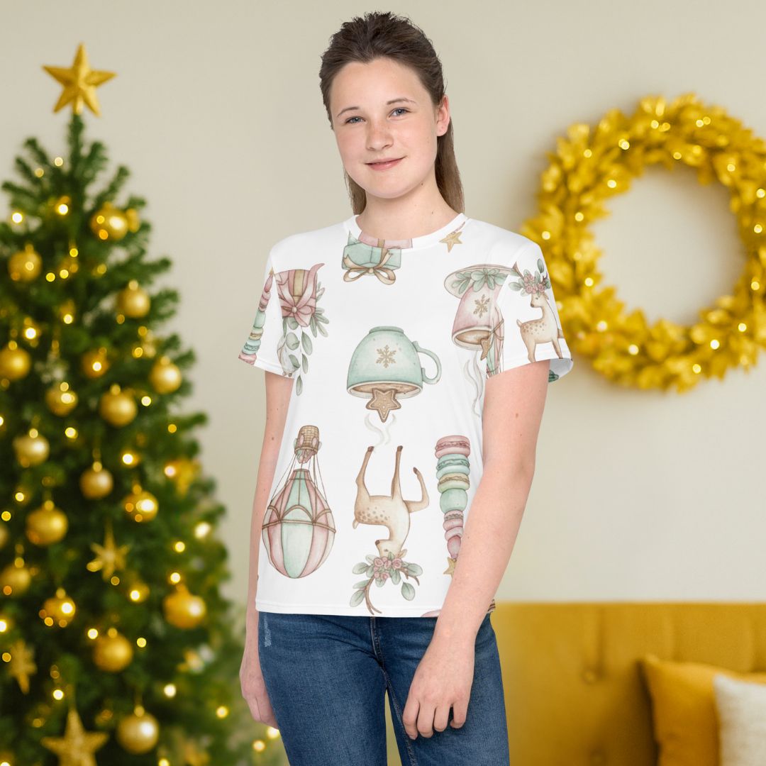 White Christmas Wonderland Pattern | Youth crew neck t-shirt